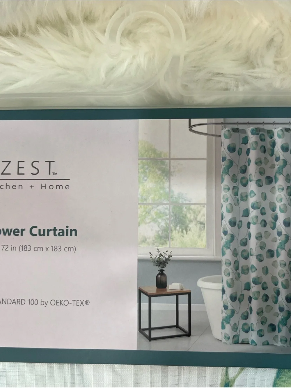 ZEST Kitchen + Home Shower Curtain 72” x 72” Green Teal Leaf Print